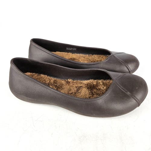 Crocs Flats Women Size 8 Brown Faux Fur Lined Slip On Comfort Shoe