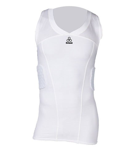 McDavid HexPad V-Neck Body Shirt, Football, White, Men's (XL)