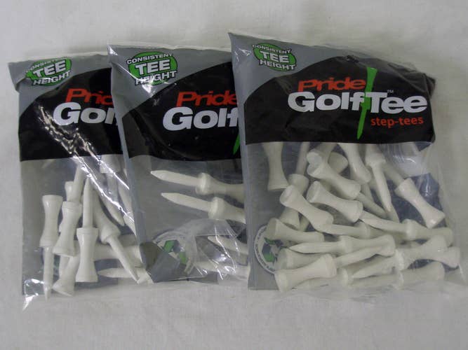 Pride Golf Step-tees (2.75", White, 3pk, 75 tees) Consistent Tee Height NEW