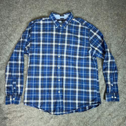 Tommy Hilfiger Mens Shirt Extra Large Blue Gray Long Sleeve Plaid Casual Top