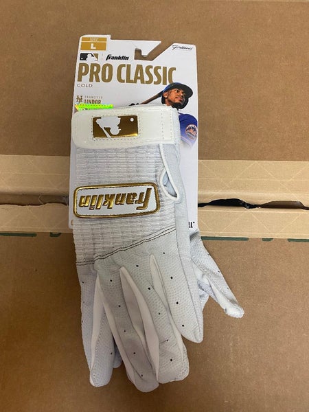 New Franklin Adult Pro Classic Gold White Batting Gloves Large Retail $39 MLB