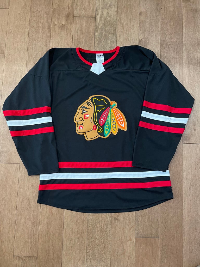 Chicago Blackhawks Gear available in-store online now! Starter Baseball  Jersey Size XL for $50! Black Hockey Jersey Size XL for $60! Red…