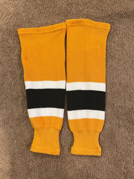 Black/Gold/white Used Youth Small  Knit Hockey Socks