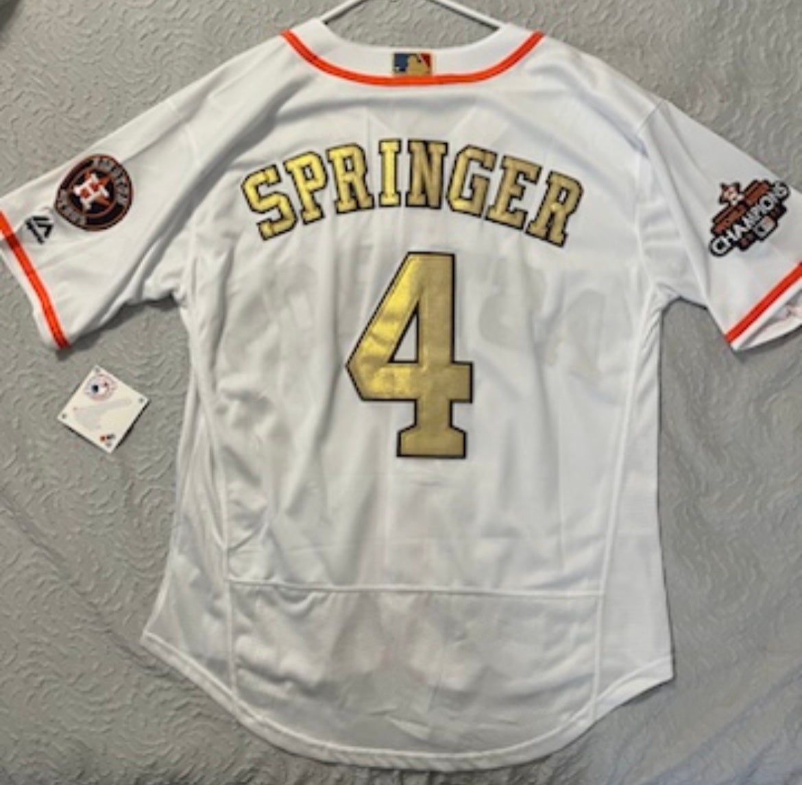Houston Astros #4 George Springer White FlexBase Authentic 2017 World  Series Champions Gold Program Stitched Baseball Jersey on sale,for  Cheap,wholesale from China