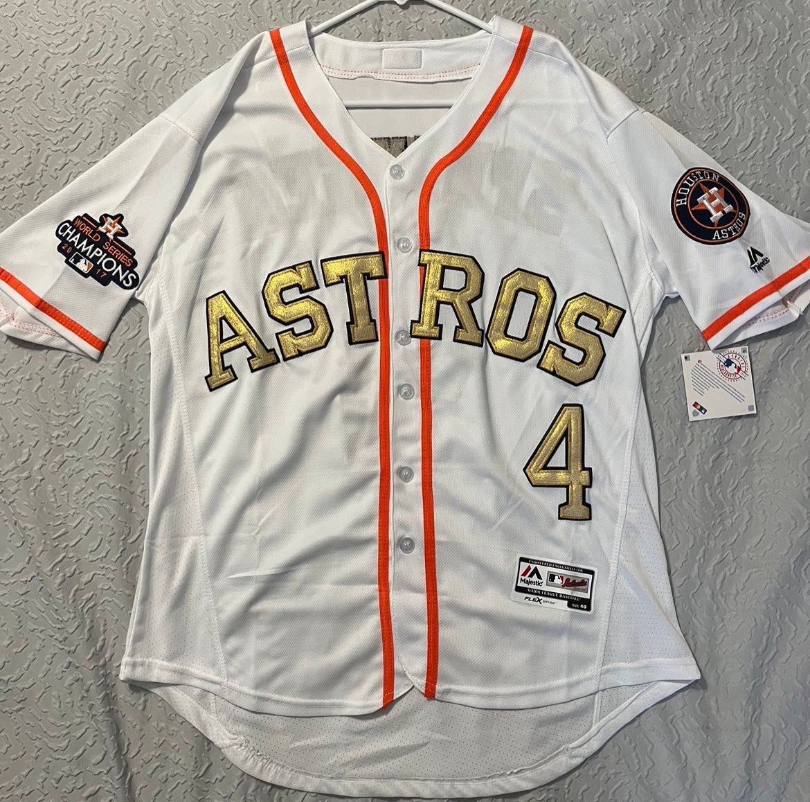 MLB, Shirts, Majestic Houston Tx Astros George Springer 4 Cool Base  Button Up Sewn Jersey
