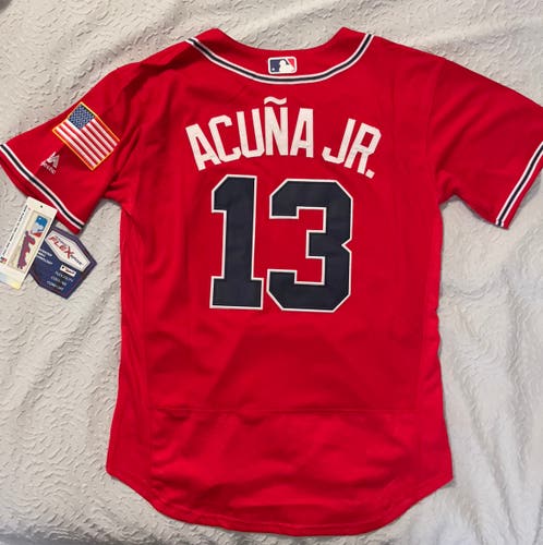 Atlanta Braves 13 Ronald Acuna Jr. Red Flexbase Authentic Collection Jersey Size 44