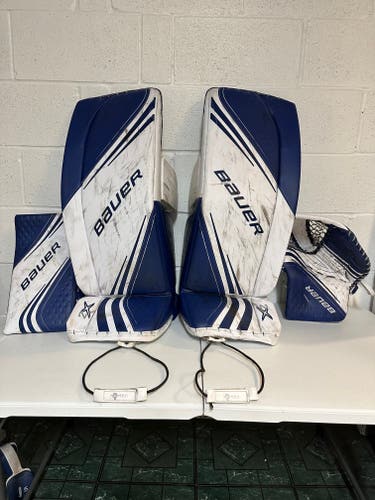 Used Bauer Vapor 2X Senior Leg Pads/SMALL,Vapor 2X Intermediate Blocker+Catch Glove White/Blue
