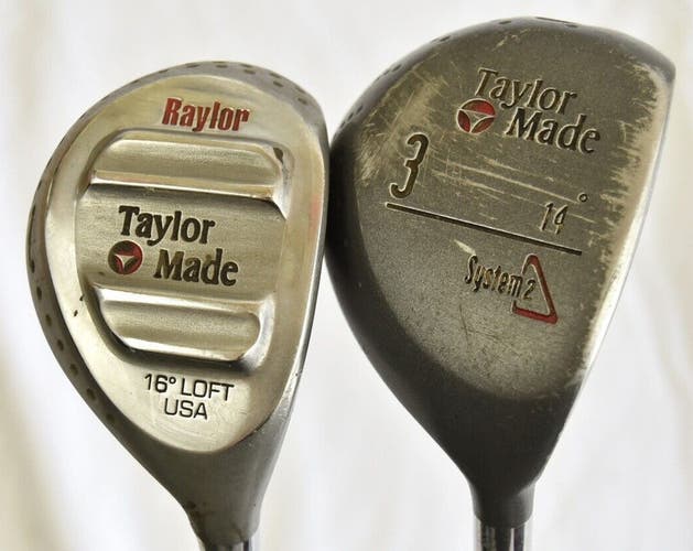 TAYLOR MADE RAYLOR AND SYSTEM 2 WOOD SET 16, 14 SHAFT 41, 42 RIGHT HANDED