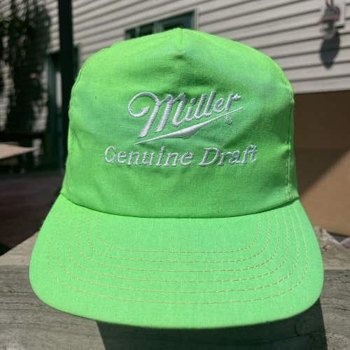 Vintage Neon Lime Green Miller Genuine Draft Beer Snapback Hat Cap RARE USA Made