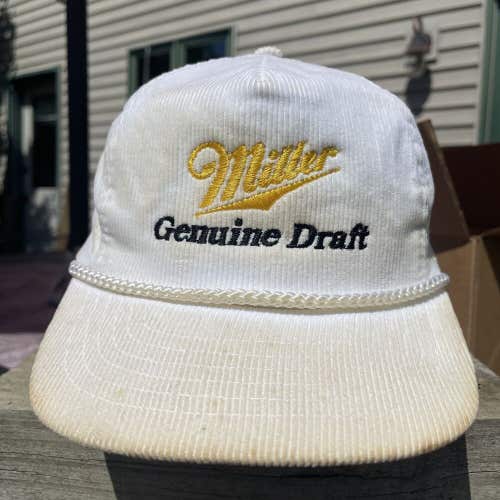 Vintage Miller Genuine Draft Beer Snapback Corduroy Cap Trucker Rope Hat Lid 90s