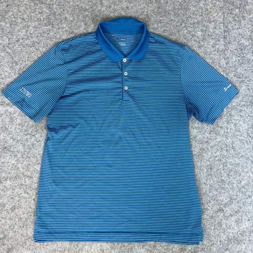 Adidas Mens Shirt Large Polo Blue White Stripe Short Sleeve Climacool Sport Golf