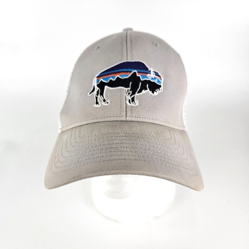 Patagonia Fitz Roy Bison Buffalo Light Gray Trucker Mesh Snapback Hat Cap