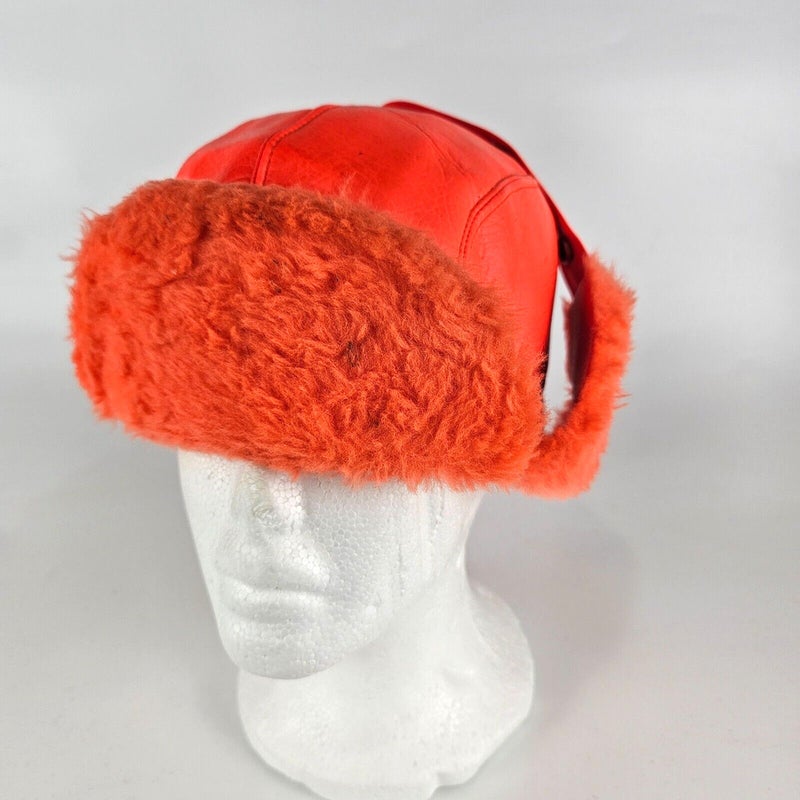 COLUMBIA Orange Ear Flaps Trapper Hat Size XL Made in USA