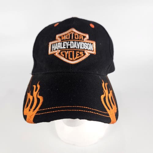 Harley Davidson Motorcycle Baseball Hat Cap Black Orange Flames Strap Back