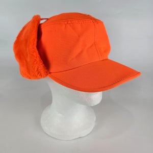 Vtg P Caps Hats Blaze Orange Hunting Trapper Earflap Hat Made in USA Size L
