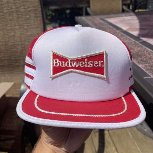 Vintage Rare 1980s Budweiser Beer Snapback 3 Three Triple Stripes Patch Hat Cap