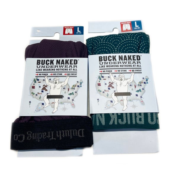 NEW Duluth Buck Naked Dark Green Design/Purple 2 Pack Boxer Brief Mens L  (36-38)