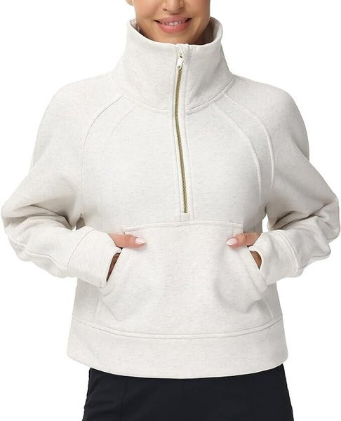 THE GYM PEOPLE Womens' Half Zip Pullover Fleece Offwhite Size Small