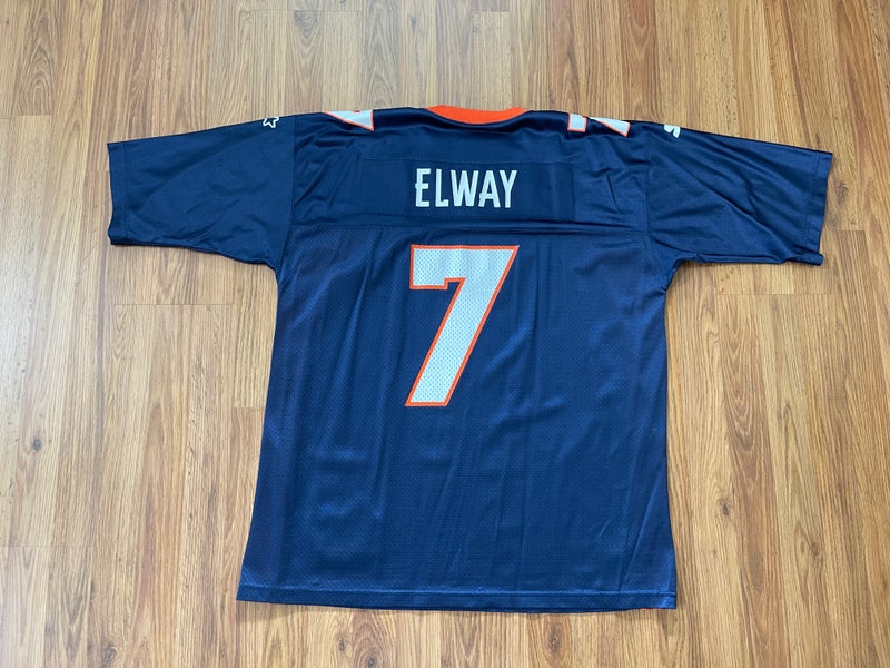 AuthenticThrowbacks Vintage 90's Original Denver Broncos #7 John Elway Orange White & Blue Classic Rawlings Football Jersey (Made in USA) (Size L)