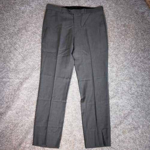 Mens Pants 38x32 Gray Dress Straight Trousers Flat Front Career Pockets Formal