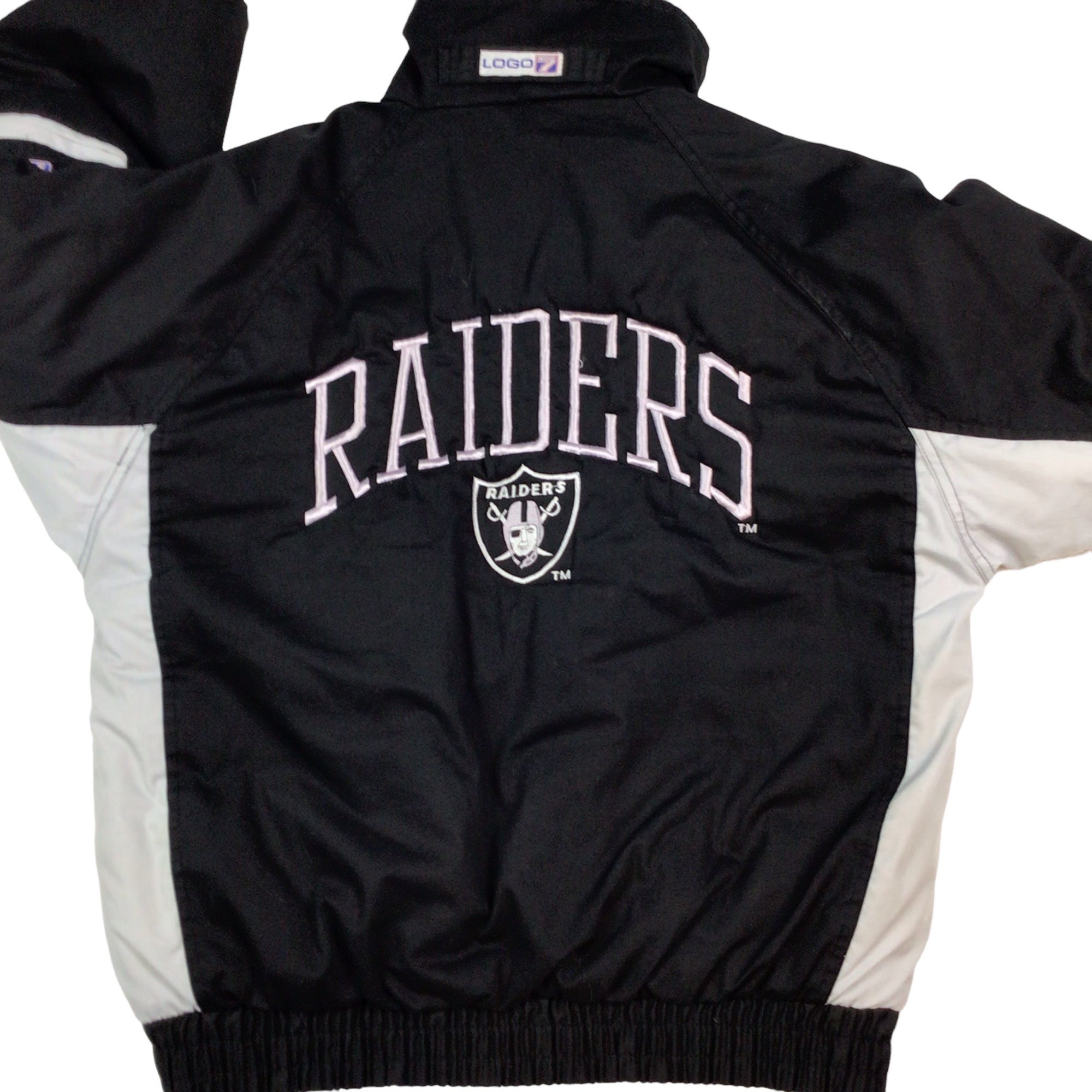 90s Oakland Raiders All Black Button Puffy Jacket - 5 Star Vintage