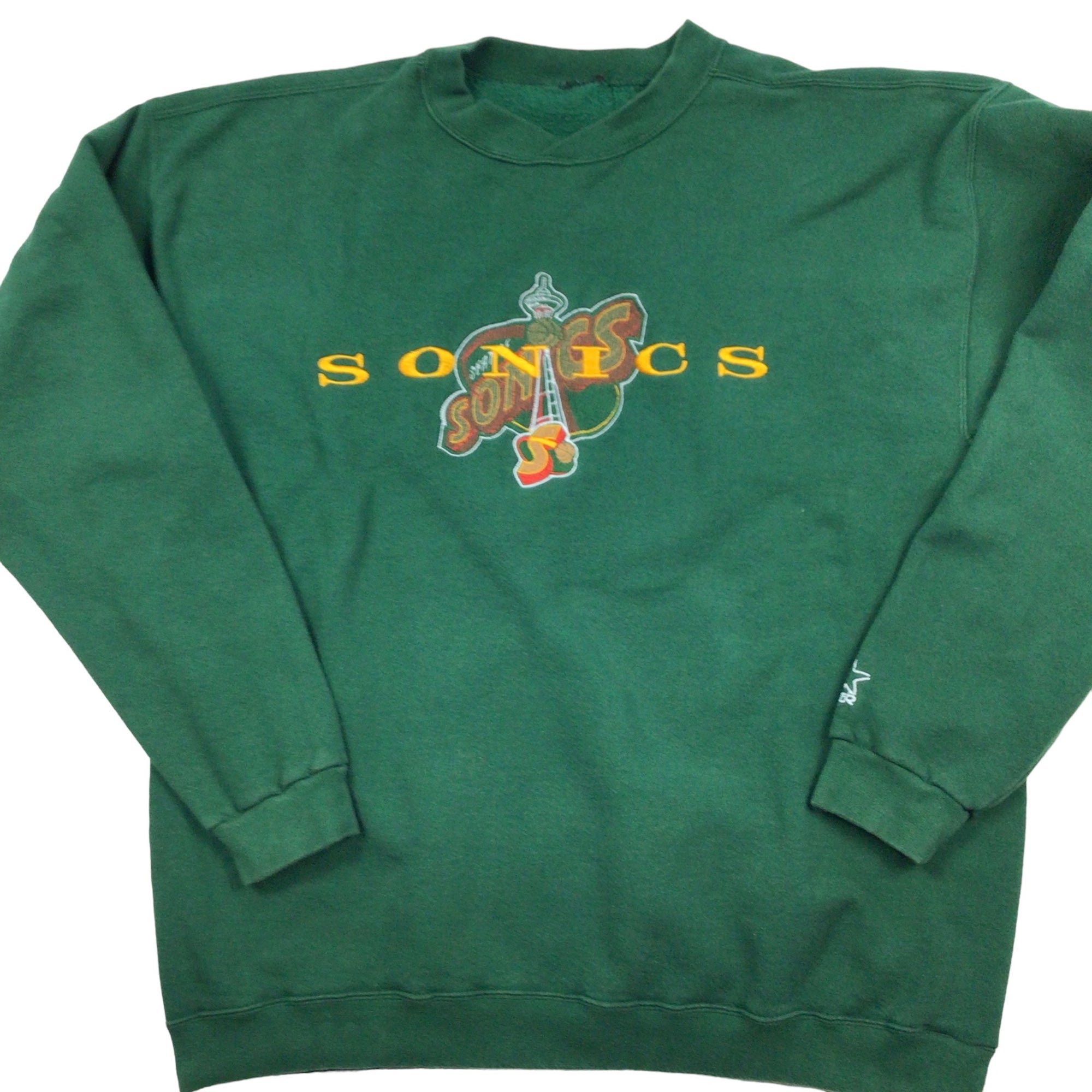 Vintage 90s Seattle Supersonics Sweatshirt Sz XL Logo Basketball hoodie  green