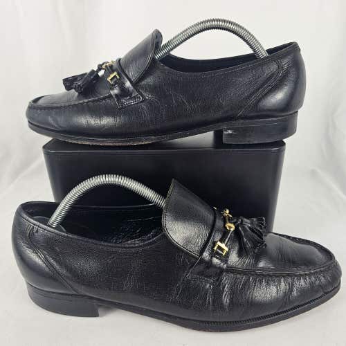 Florsheim Imperial Mens Black Leather Slip-On Tassel Gold Bit Loafers Size 9 D