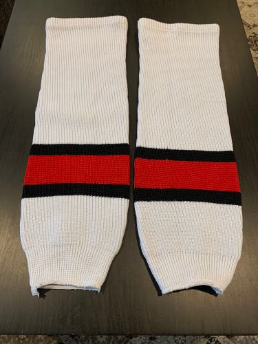 White/Red/Black  Used Medium Athletic Knit Socks