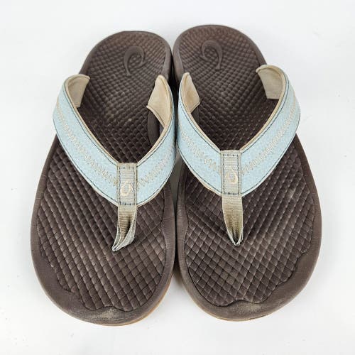 OLUKAI Lomi Blue Stripe Thong Toe Flip Flops Sandals Womens Size: 10