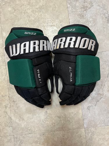 Pro Stock Utah Grizzlies Warrior Alpha Gloves Green & Black sz 14 Used