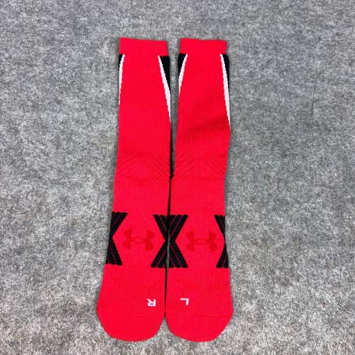 Under Armour Mens Socks Large Red Black Pair Sports Logo Over the Calf Gym Logo