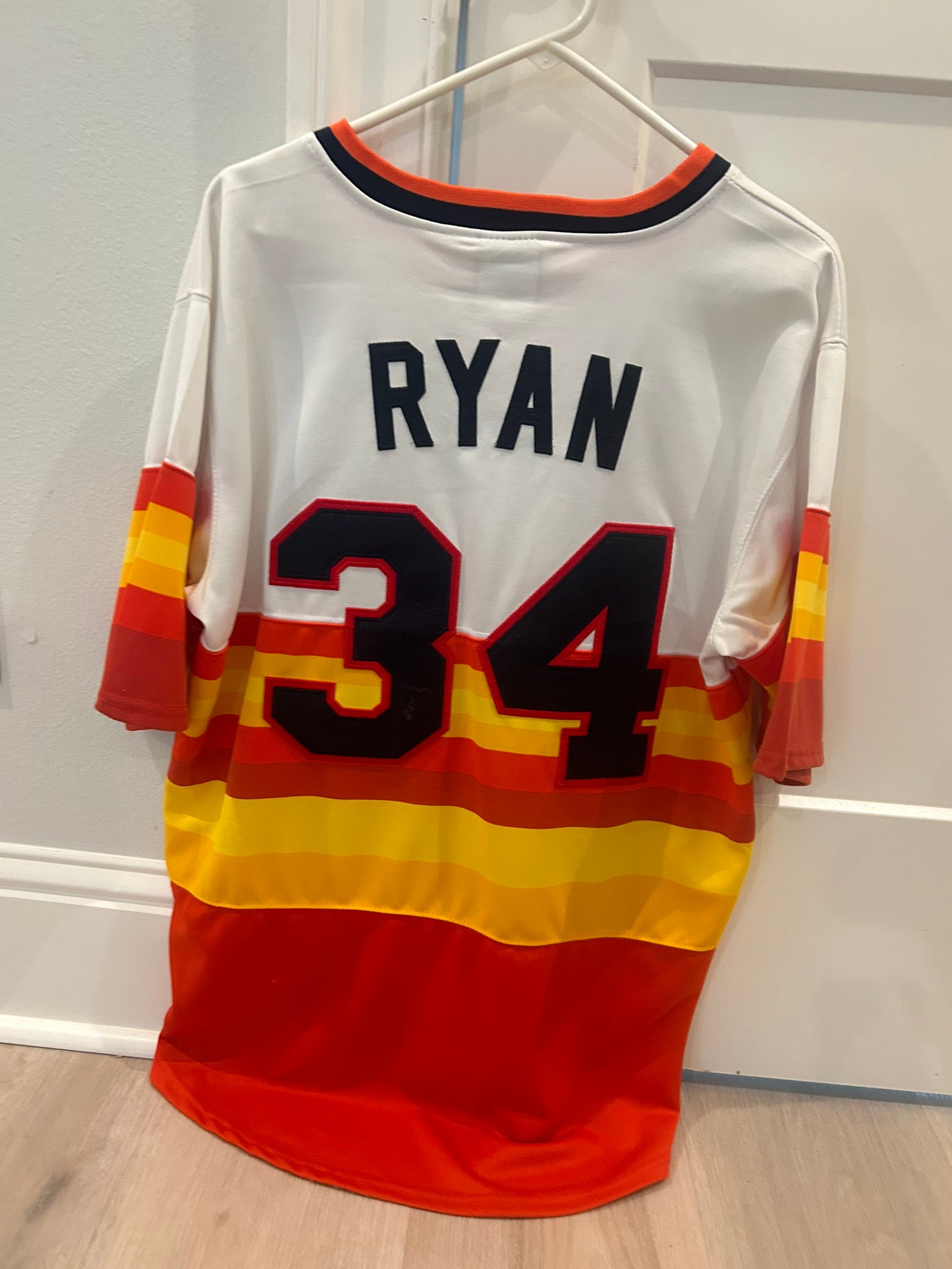 Men's Houston Astros Nolan Ryan White/Orange Big & Tall Home Cooperstown  Collection Replica Player Jersey