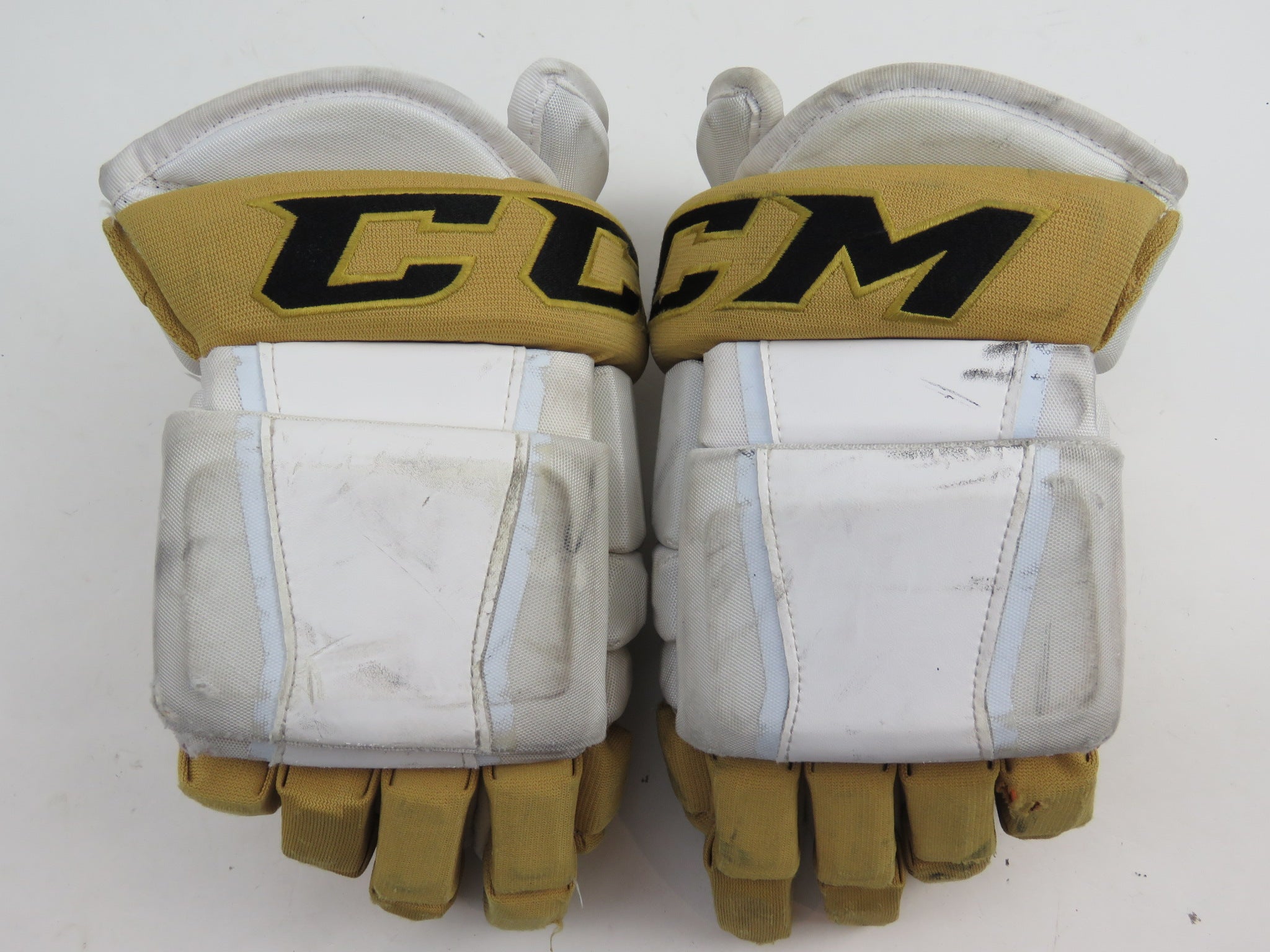 CCM HG97 Vegas Golden Knights NHL Pro Stock Hockey Player Gloves White Gold  14