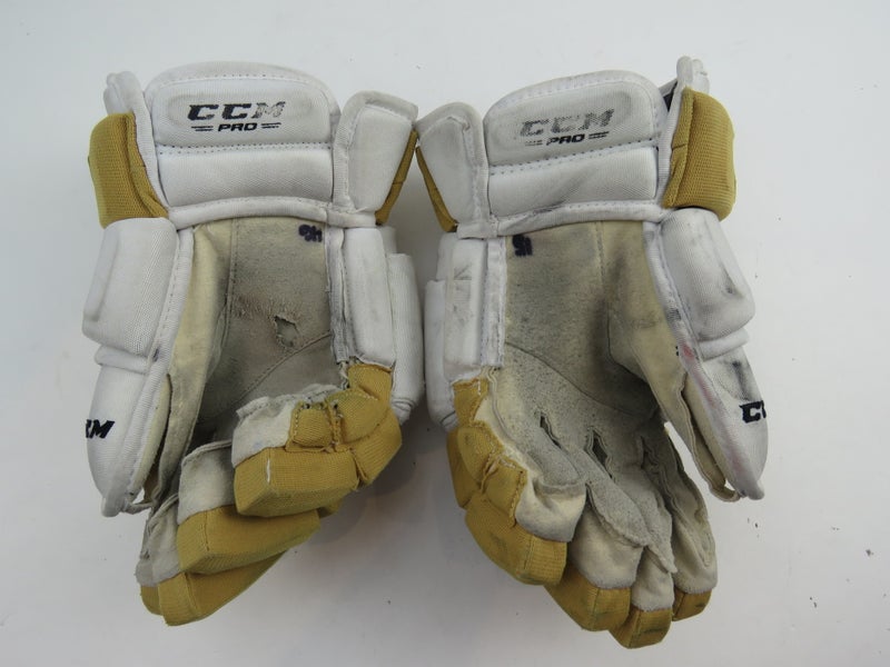 CCM HG97 Vegas Golden Knights NHL Pro Stock Hockey Player Gloves White Gold  14