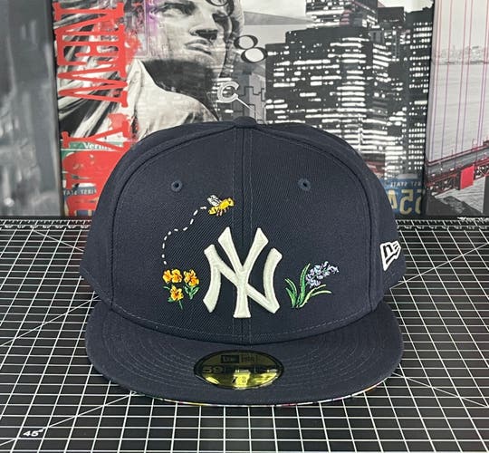 New Era New York Yankees Watercolor Floral 59FIFTY Navy Fitted 60288118 Sz 7 5/8