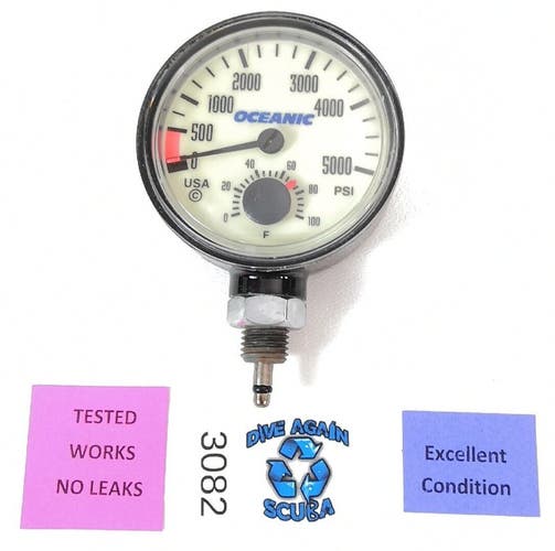 Oceanic 5000 PSI SPG Submersible Pressure Gauge + Thermometer 5,000 Scuba  #3082