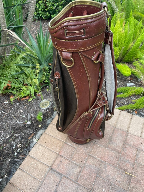 Retro Reborn Real Leather Vintage Style Tan Brown Golf Bag With 2