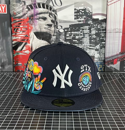 New Era New York Yankees Groovy 59FIFTY Fitted Blue Undervisor 60288056 Sz 7 1/8