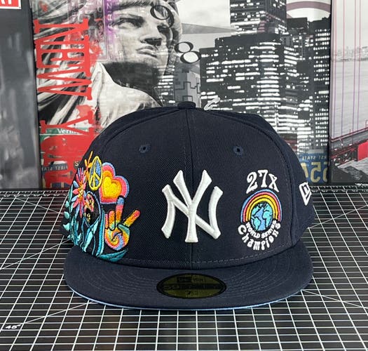 New Era New York Yankees Groovy 59FIFTY Fitted Blue Undervisor 60288056 Sz 7 5/8