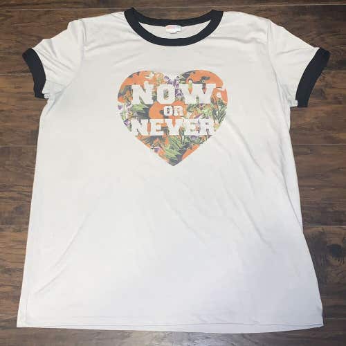 LuLaRoe "Now or Never" Heart Short Sleeve Graphic Shirt  Womens Plus Size 2XL