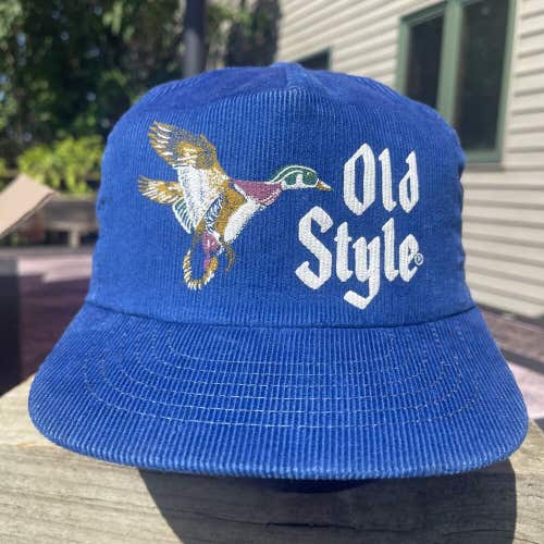 Vintage Old Style Beer Corduroy Duck Spartan Snapback Hat Cap 1980s Made In USA