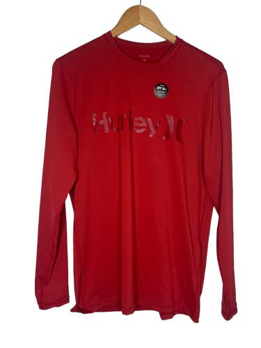 NEW Hurley Mens Rashguard Size Medium Surf Shirt Long Sleeve Red Icon Top