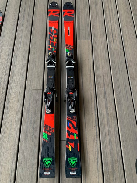 Used Unisex Rossignol 157 cm Racing Hero Athlete SL Skis With Bindings Max Din 12