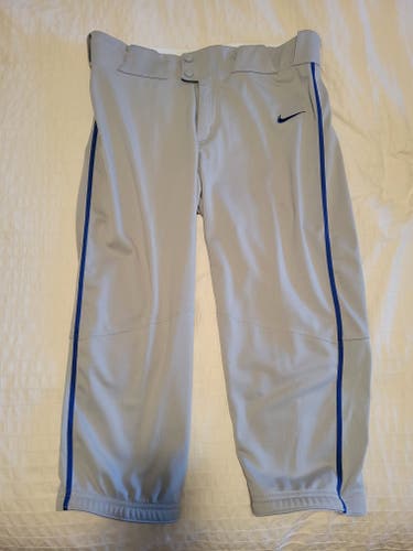 Nike Men's Vapor Select High Piped Baseball Pants, Gray and Royal Blue Piping
