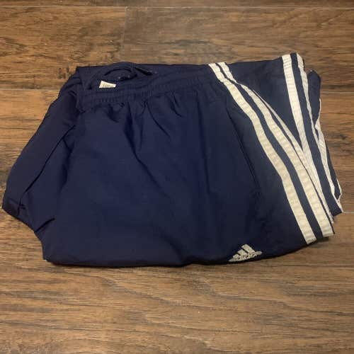 Adidas Vintage Team Sports Travel Windbreaker Three Stripe Pants Blue White Sz L