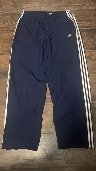 Adidas Vintage Team Sports Travel Windbreaker Three Stripe Pants Blue White Sz L