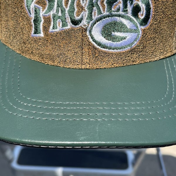 Vintage 90s Green Bay Packers Leather Snapback Hat Cap by Modern