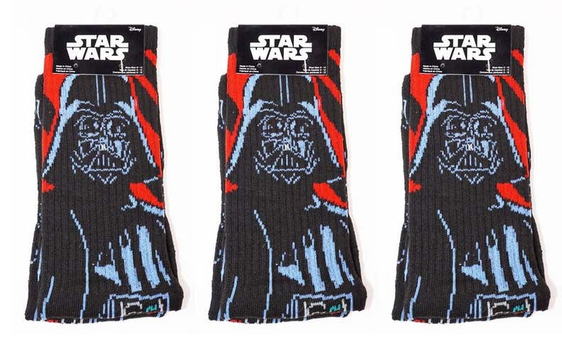 3 Pair Lot - Vintage Darth Vader Crew Socks HYP - Disney Star Wars 2016 - Adult Size 6-12