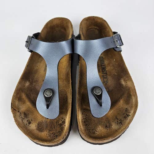 Birkenstock Gizeh Women's Metallic Blue Sandals Toe Post Buckle Size: 40 / 9