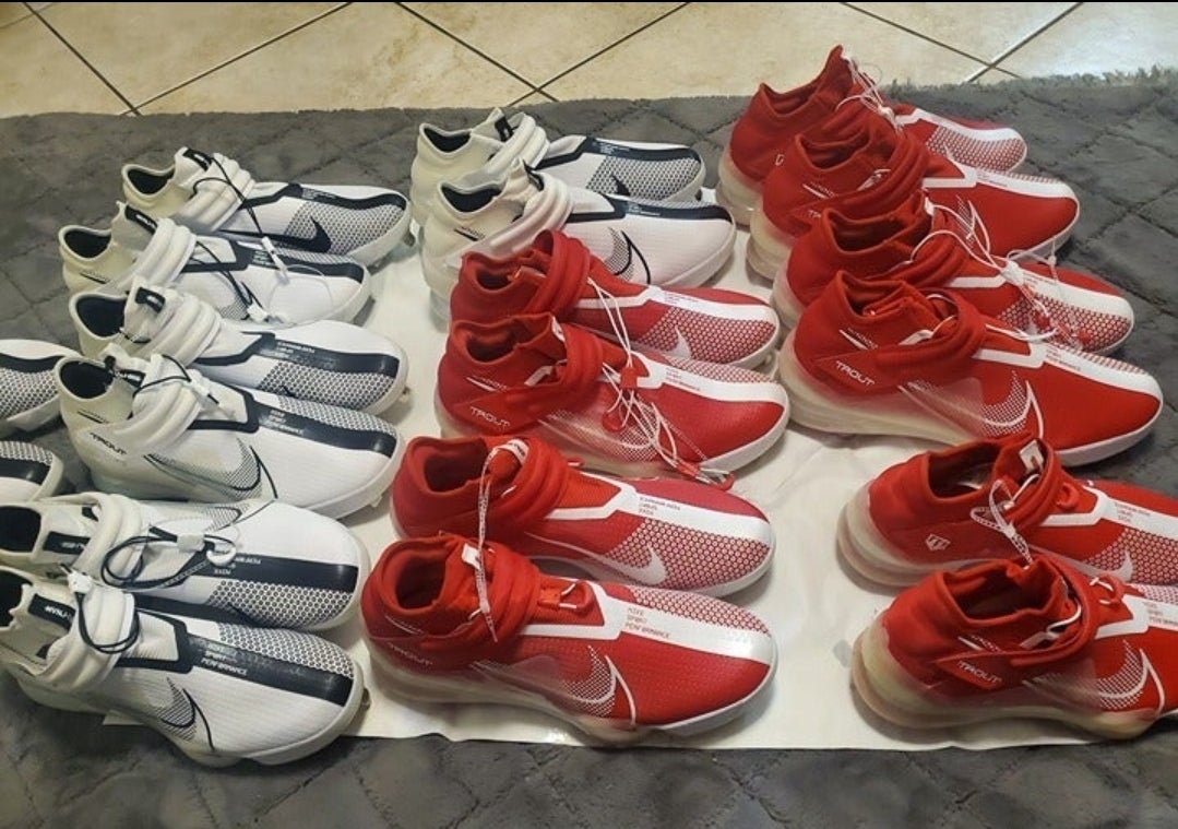 New Nike Mike Trout 7 Red & White Baseball Cleats - Lot of 10 Items
